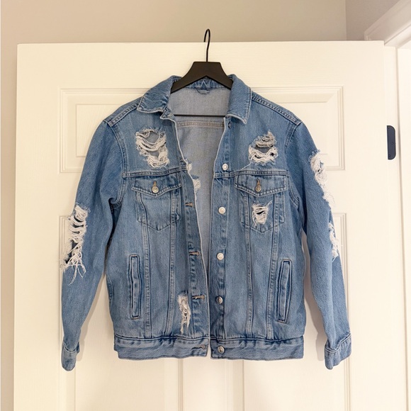 Topshop Jackets & Blazers - Distressed Blue Denim Jacket